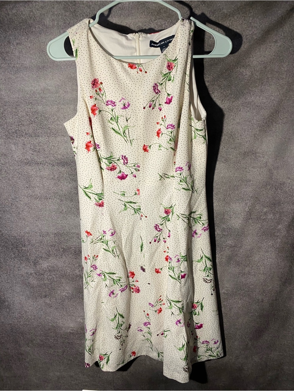 American Living White Floral Polka Dot Sleeveless Dress Sz 4 Vintage Cottagecore